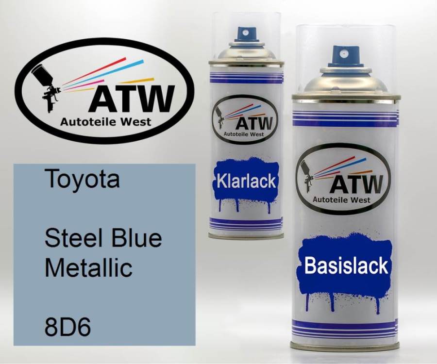 Toyota, Steel Blue Metallic, 8D6: 400ml Sprühdose + 400ml Klarlack - Set, von ATW Autoteile West.